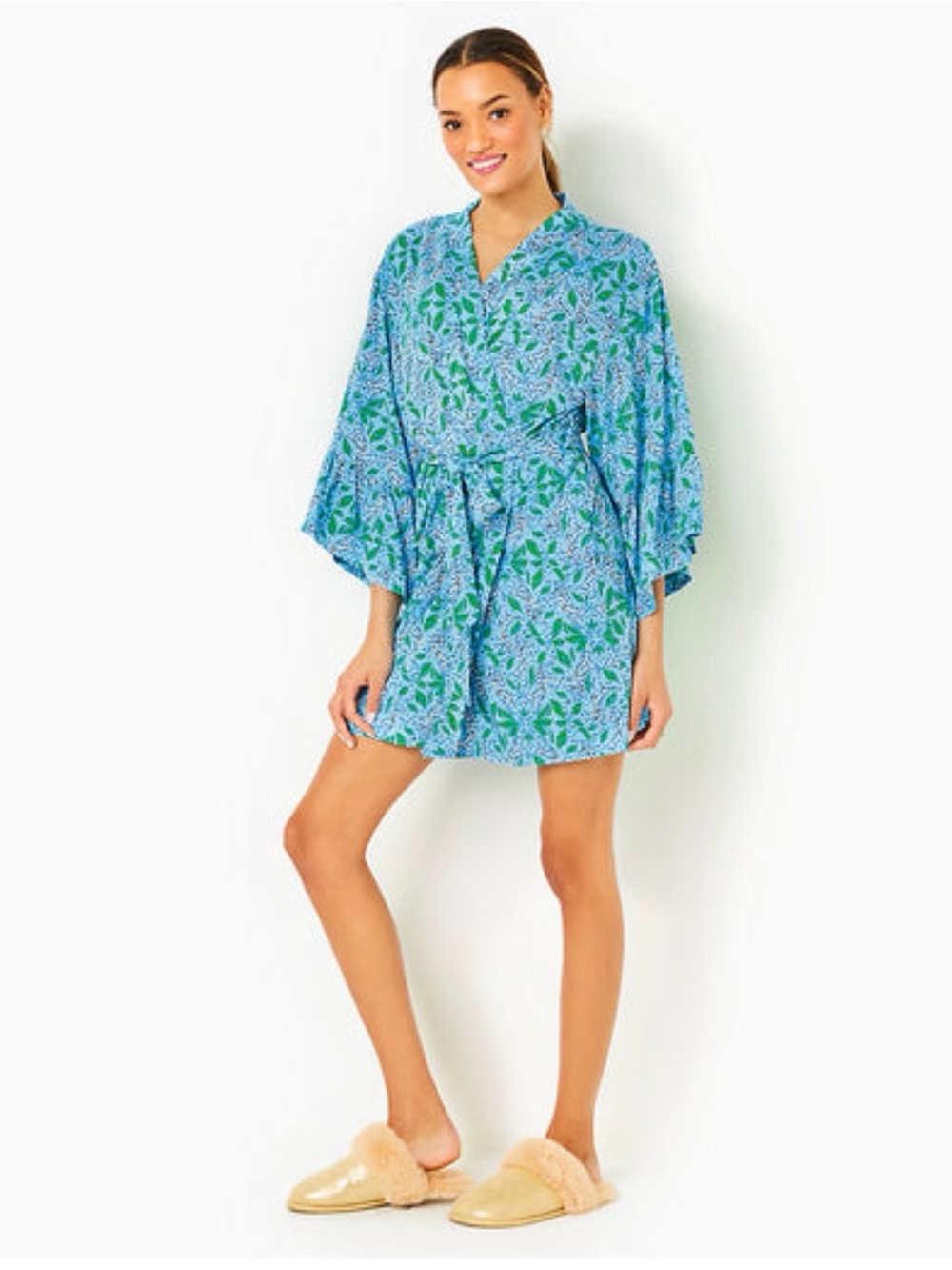 Lilly Pulitzer Blue and Green Floral Kimono Robe